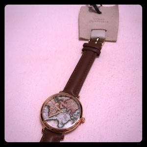 Urban Outfitters Map Globe Gold Leather Watch